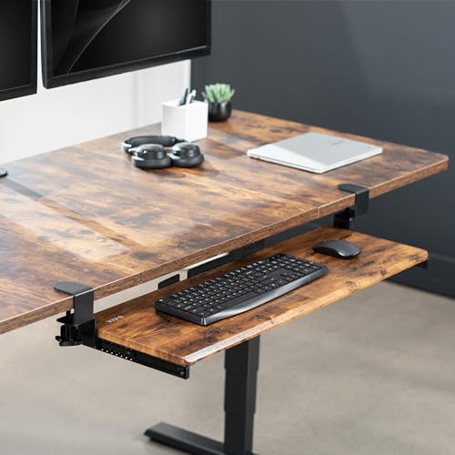 VIVO Vintage Brown Large 34 x 11 in Under Desk Keyboard Tray, MOUNT-KB15EN | Keyboard Tray for Typing, Slide Out Platform, Rustic, Extra Sturdy C-Clamp Mount System, Computer Drawer, Black Frame - color: Vintage Brown, size: 34 inch