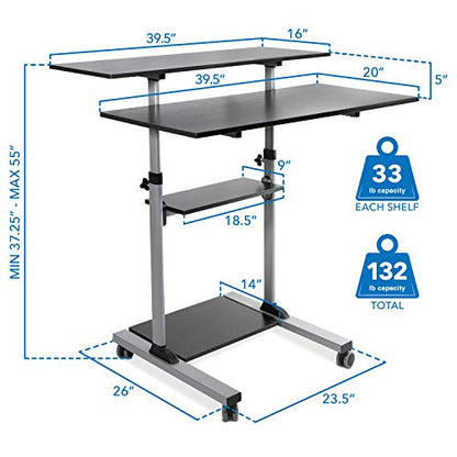 Mount-It! Mobile Standing Desk | Height Adjustable Rolling Desk with 40 Wide Table Tops | Multi-Purpose Rolling Presentation Cart with Four Platforms | (MI-7970) - color: Grey