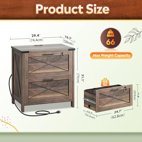 DEVAISE Wood Lateral File Cabinet, 2 Drawer Filing Cabinet, Dark Brown - color: Dark Brown