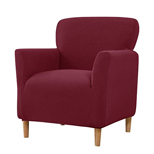 LiveGo Stretch Mid Century Modern Armchair Slipcover 1-Piece Jacquard Accent Chair Covers with Arms Soft Waterproof Chair Slipcovers for Living Room Furniture Protector Office (Wine Red a) - color: Wine Red a