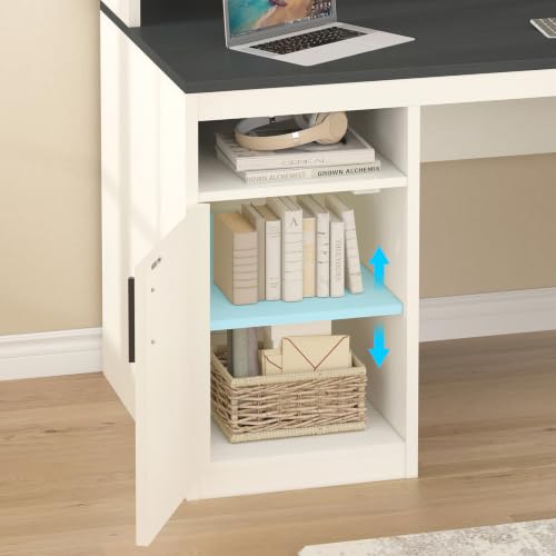 YOMILUVE 65" Computer Desk with 3 Drawers & Printer Shelf for Home Office - color: Black & White