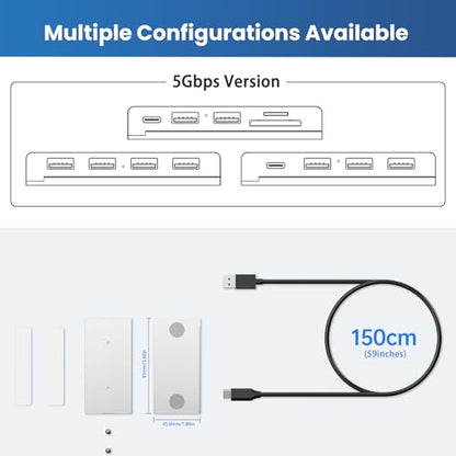EJAY Magnetic 4-Port USB-A Hub 10Gbps for Mac & Windows | | Aluminum | Flexible Mount | Attaches Under Desk | Monitor | Iron Objects - color: Silver
