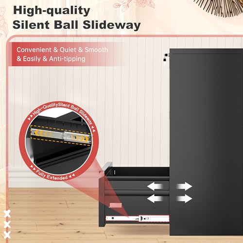Superday Lateral File Cabinet 3 Drawer Metal File Cabinet with Lock, Black Filing Cabinets for Home Office, Locking Filing Cabinets Hanging Files Letter/Legal/F4/A4 - color: Black, style: 3 drawer-wide