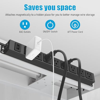 HHSOET 8 Outlet Magnetic Power Strip, 14AWG Extension Cord, 10Ft, Black, 1 - size: 10ft