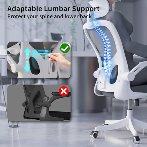 Monhey Ergonomic Office Chair, 90°-125° Tilt Back Home Desk Chair with 360° Swivel & Mute Wheels, High Back Mesh Computer Chair for Adults with Lumbar Support, 330 LBS Capacity(02White+Grey) - color: 02white+grey