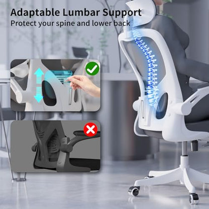 Monhey Ergonomic Office Chair, 90°-125° Tilt Back Home Desk Chair with 360° Swivel & Mute Wheels, High Back Mesh Computer Chair for Adults with Lumbar Support, 330 LBS Capacity(02White+Grey) - color: 02white+grey