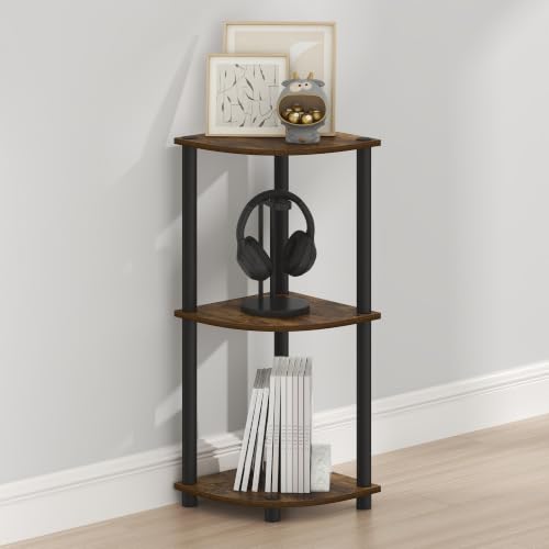 Furinno Turn-N-Tube Toolless Assembly 3-Tier Storage Shelves, Amber Pine - color: Amber Pine/Black, size: 3-Tier