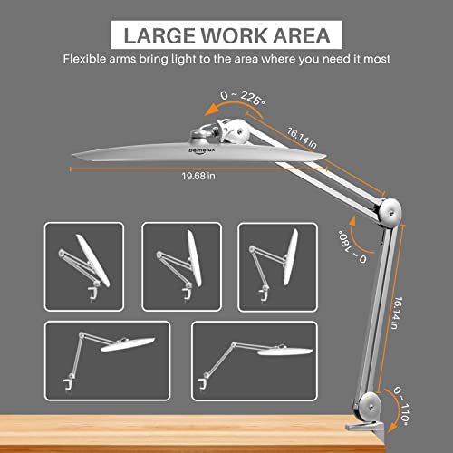 LED Desk Lamp with Clamp, Dimming Task Lamp for Reading Desktop Office Workbench Table Architect Sewing Study Home Craft, 117PCS LEDs, 2200 Lumens 20 Inch Metal Swivel Arm Work Lamp (Silver) | 117 SMD LEDs with 4 brightness levels provide eye-caring light