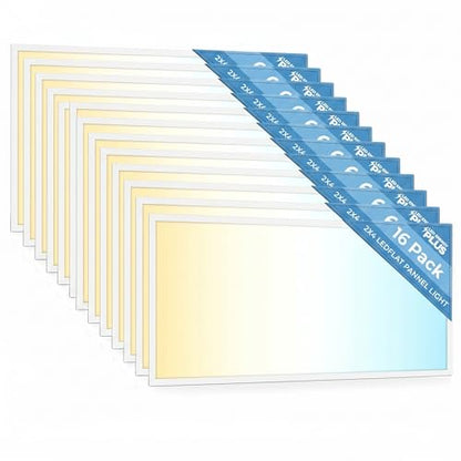 16 Pack 2x4 LED Flat Panel Light for Drop Ceiling, 9360lm Selectable 30W/40W/50W/60W/72W, Color Temperature 3000K/3500K/4000K/5000K/6500K, 0-10V Dimmable, 120-277V, ETL - size: 2X4 FT LED 16 Pack