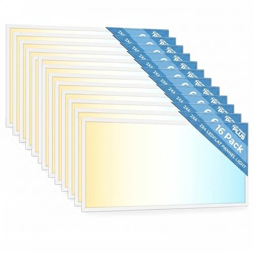 16 Pack 2x4 LED Flat Panel Light for Drop Ceiling, 9360lm Selectable 30W/40W/50W/60W/72W, Color Temperature 3000K/3500K/4000K/5000K/6500K, 0-10V Dimmable, 120-277V, ETL - size: 2X4 FT LED 16 Pack