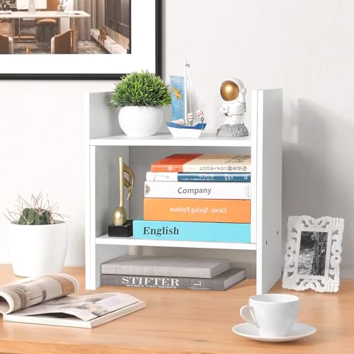 CITLOW Desktop Shelf Organizer - Adjustable Wood Desktop Bookshelf, Table Top Shelves, Desk Book Organizer for Office Supplies and Home Décor (White)