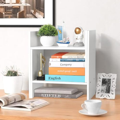 CITLOW Desktop Shelf Organizer - Adjustable Wood Desktop Bookshelf, Table Top Shelves, Desk Book Organizer for Office Supplies and Home Décor (White)
