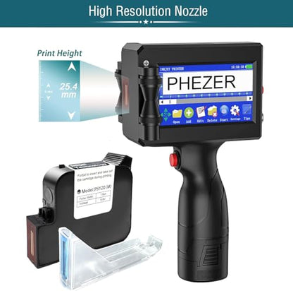 Phezer 1inch/25.4mm Handheld Inkjet Printer P15-1