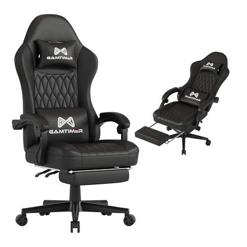Gamtimer Gaming Chair with Footrest, Ergonomic Computer Chair, PU Breathable Material with Headrest and Lumbar Support, Suitable for Silla Gamer and Adults(Black) - color: Black
