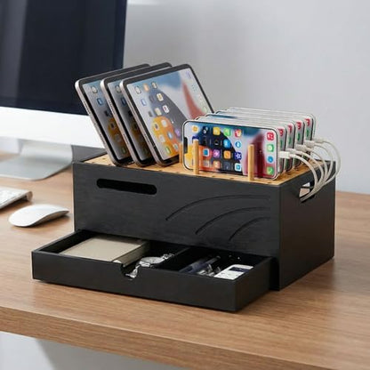 Homde Office Charging Station Organizer: 2 Layer Charger Holder (Black) - color: Natural and Black