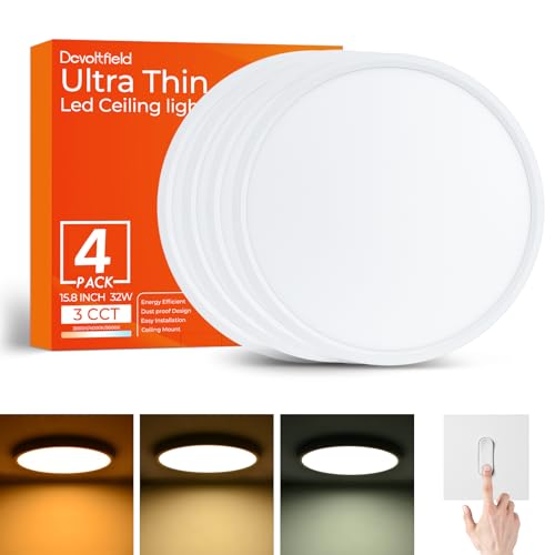 15.8 Inch White LED Flush Mount Ceiling Light Fixture (4 Pcs) - color: White, size: 15.8inch-4Pack