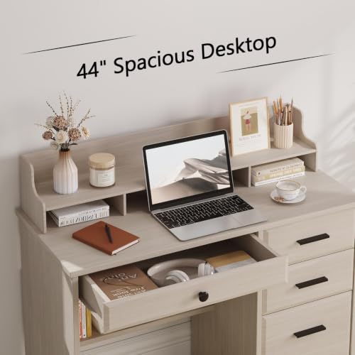 4 EVER WINNER Small Desk with Drawers for Small Spaces, 44'' Computer Desk with File Cabinet & Monitor Stand, Wood Writing Desk for Bedroom, Living Room, Off White - color: Off White