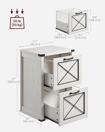 VASAGLE File Cabinet with 2 File Drawers, Printer Stand, Fit A4 Letter Size | Hanging File Folders, Farmhouse Style, for Home Office, Rustic White, HANAN Collection UOFC048T73 - color: Rustic White, style: 2 Drawers