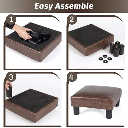 Joveco Small Footstool Ottoman Upholstered PU Leather Square Footrest Ottomans Small Foot Rest for Desk Couch Living Room Bedroom Office (Brown) - color: Brown #1