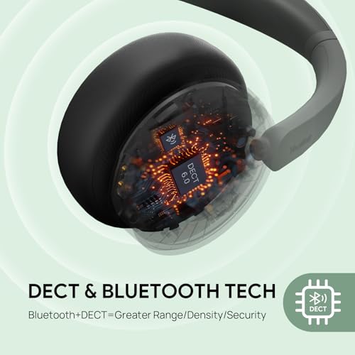 Yealink WH64 Mono Hybrid Wireless Headset with Mic DECT Dongle & Bluetooth | Teams Zoom Certified Headphones with Charging Stand, 492ft Range, 3X Noise Canceling Mic, 26H Battery for PC Cell Phones - style: WH64 Hy-Mono with Stand