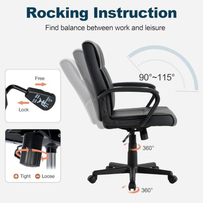 Office Desk Chair Set of 6 Conference Room Chairs Modern Ergonomic Executive Swivel Chair Adjustable Height PU Leather Home Desk Chair with Armrests Comfy Computer Task Chairs with Wheels - color: Black, size: Set of 6