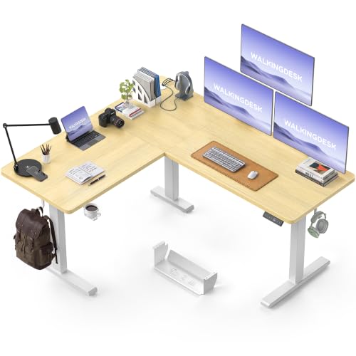 WALKINGDESK 63X55 Inches Reversible L Shaped Standing Desk Height Adjustable with Cup Holder, Electric Corner Computer Desk, Sit Stand up Home Office Desk, Ergonomic Gaming Desk, Oak - color: Oak, size: 63" with Cup Holder
