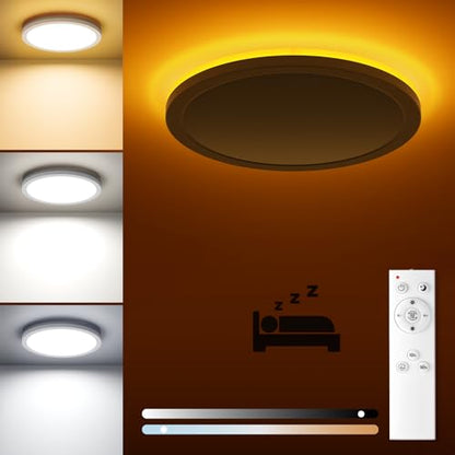 Matane Flush Mount Ceiling Light Fixture with Remote Control, Nightlight 8.7 Inch 18W 3000K-6500K Adjustable, Led Low Profile Ceiling Lights for Bedroom, Living Room,Dining Room, Kitchen, Round White - color: White, size: 8.7 Inch