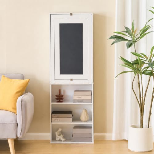 Wall Mount Foldable Writing Desk for Bedroom & Home Office (White) | Wall Desk, Wall Mount Foldable Desk with Bookshelf & Chalkboard, Space Saving Fold Down Floating Workstation - color: White