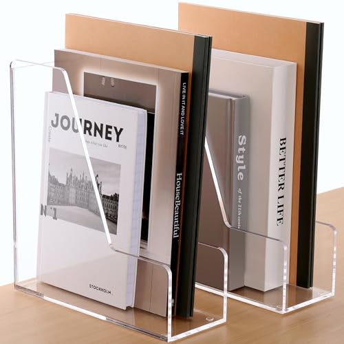SANRUI Acrylic Magazine File Holders, Classroom Organization and Storage, Clear Bookend File Sorter, Desktop File Organizer 2-Pack - size: A4,2 Pack