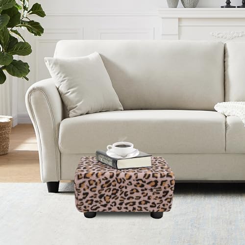 CAROLMADE Small Foot Stool Ottoman Footstool with Legs Under Desk Footrest for Living Room Bedroom and Office, Faux Fur Pink - color: Leopard Print Pink, size: 11"d X 15.4"w X 8.3"h