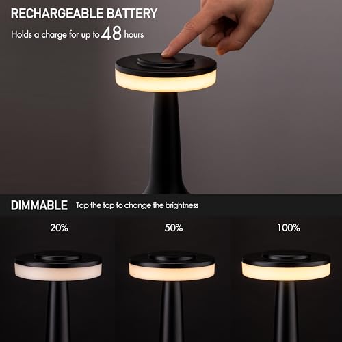 O'Bright Dome Cordless Rechargeable LED Mushroom Table Lamp, Matte Black - color: Matte Black