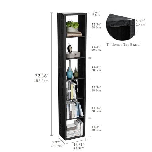 VDNEND Tall Cube Storage Organizer Bookcase, 6 Tier 11 inch Open Back Cubical Shelf with Thickened Border, Display Bookshelf for Living Room, Home Office, Sturdy Room (Black, 6 Cube,Vertical) - color: Black, size: 6-Cube, Vertical