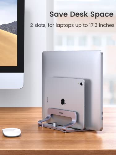 UGREEN 2-Slot Vertical Laptop Stand Holder Desk Compatible with MacBook Pro Air Laptop Stand Desktop Adjustable, Lenovo Ideapad, Surface Book, HP Notebook, Dell Chromebook Up to 17.3 Inch, Space Gray - size: 2-Slot