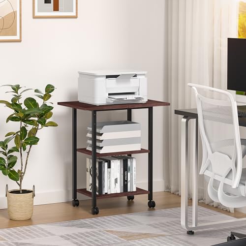 Lerliuo 3-Tier Printer Stand, Industrial Rolling Printer Table with Storage - color: Walnut, size: 3-Tier