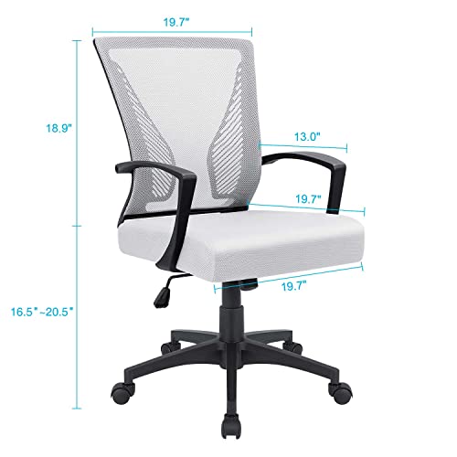 Furmax Office Chair Ergonomic Computer Desk Mesh Chair Mid Back Swivel Lumbar Support with Armrest (1, White) - color: White