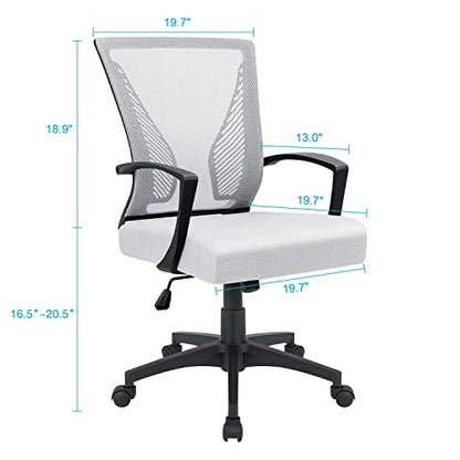 Furmax Office Chair Ergonomic Computer Desk Mesh Chair Mid Back Swivel Lumbar Support with Armrest (1, White) - color: White