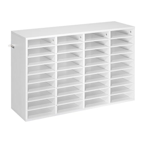 VEVOR Literature Organizer, 36 Compartments Office Mailbox with Detachable Shelves, Wooden Mailbox Sorter with Particle Board, Countertop Office Home Storage Organizer for File, Document, Paper, White - color: White, size: 36 Compartments