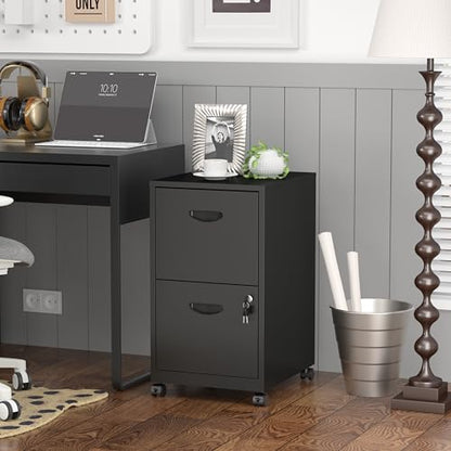 SteeLoong 2 Drawer File Cabinet,Metal Mobile File Cabinet with Lock Black | Filing Cabinet with Wheel,Vertical File Cabinet for Home Office,Under Desk Rolling File Cabinets for Hanging Letter/A4 - color: Black, style: 2 Drawer on Wheels