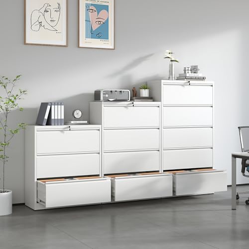 2 Drawer Lateral File Cabinet with Lock White Filing Cabinet - color: White, size: 28.5"H-2 drawers
