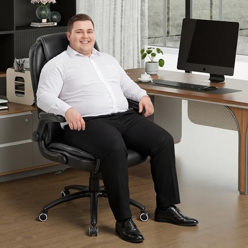 MALOL 300lbs Office Chair with Flip-Up Armrests & Reclining Backrest, Ergonomic PU Leather Executive Desk Chair-Adjustable Height & Tilt Tension, Black - color: Black-new