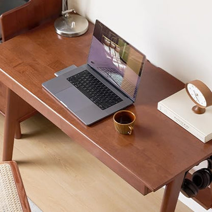 100% Solid Rubber Wood Desk Home Office Desk Mid Century Modern Writing Computer Desk with Drawer for Home Office 39" - color: Teak-rubberwood, size: 39.37"W