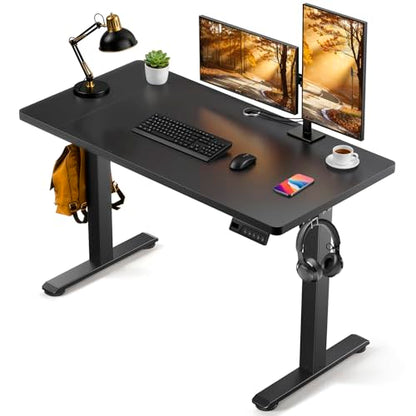 Standing Desk, 48 x 24 Inches Electric Height Adjustable Desk, Sit Stand up Desk, Memory Computer Home Office Gaming Desk with 3 Preset Heights, Wood Table Cable Management Box, Black - color: Black, size: 48 x 24 inch