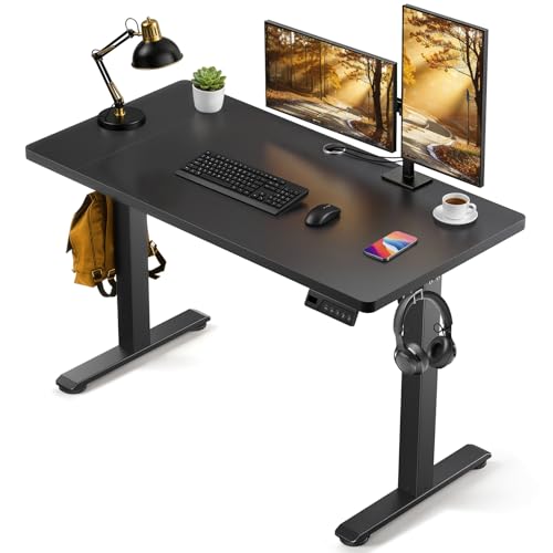 Standing Desk, 48 x 24 Inches Electric Height Adjustable Desk, Sit Stand up Desk, Memory Computer Home Office Gaming Desk with 3 Preset Heights, Wood Table Cable Management Box, Black - color: Black, size: 48 x 24 inch