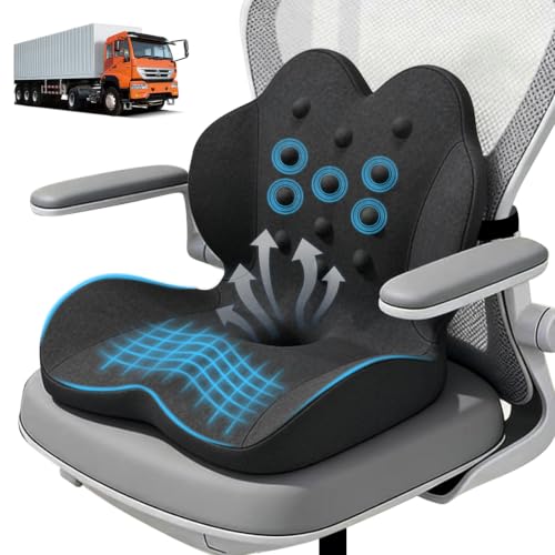 Memory Foam Seat Cushion with Lumbar Support for Sciatica & Tailbone Pain Relief, Fit Office Chair, Wheelchair, Car Seat, Airplane, Long Sitting Workers & Drivers (Black) - color: Black