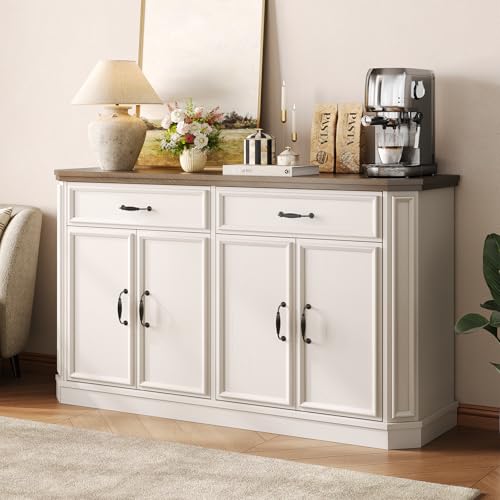 ONBRILL 55" Buffet Cabinet with 2 Storage Drawers, Wood Sideboard Off-White
