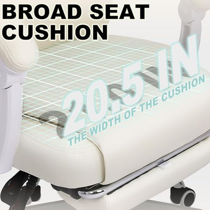 Misolant Big and Tall Office Chair with Footrest, High Back Desk Chair with Linkage Armrest, 90-155° Recline Executive Computer Chairs with Adjustable Height for Home - color: Beige White