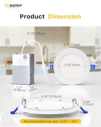 Ensenior 24 Pack 4 Inch LED Recessed Light, 6000K Dimmable Canless Wafer - color: 6000k - Clear White, size: 4 Inch