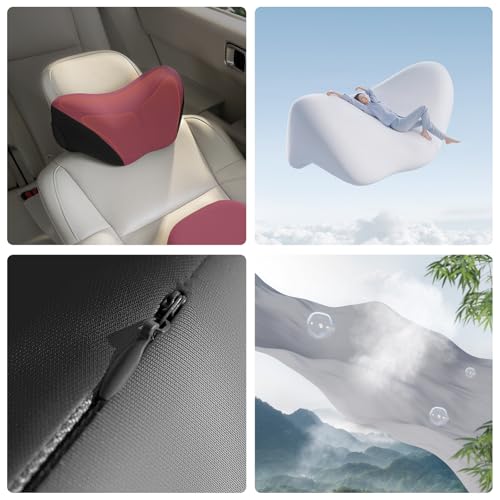 BEBAS Ergonomic Car Headrest Pillow, Memory Foam Neck Support, Red - color: Red