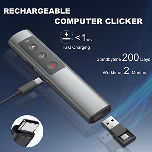 Metal Presentation Clicker for PowerPoint with 2‑in‑1 USB/Type C Receiver - style: Metal Rechargeable 01 Red Light