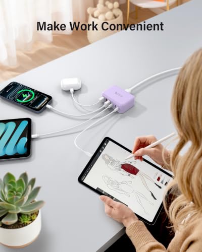 USB Fast Charger Block 50% Smaller 100W Max 6-Port GaN USB Charging Station - color: Light Purple, size: 100W